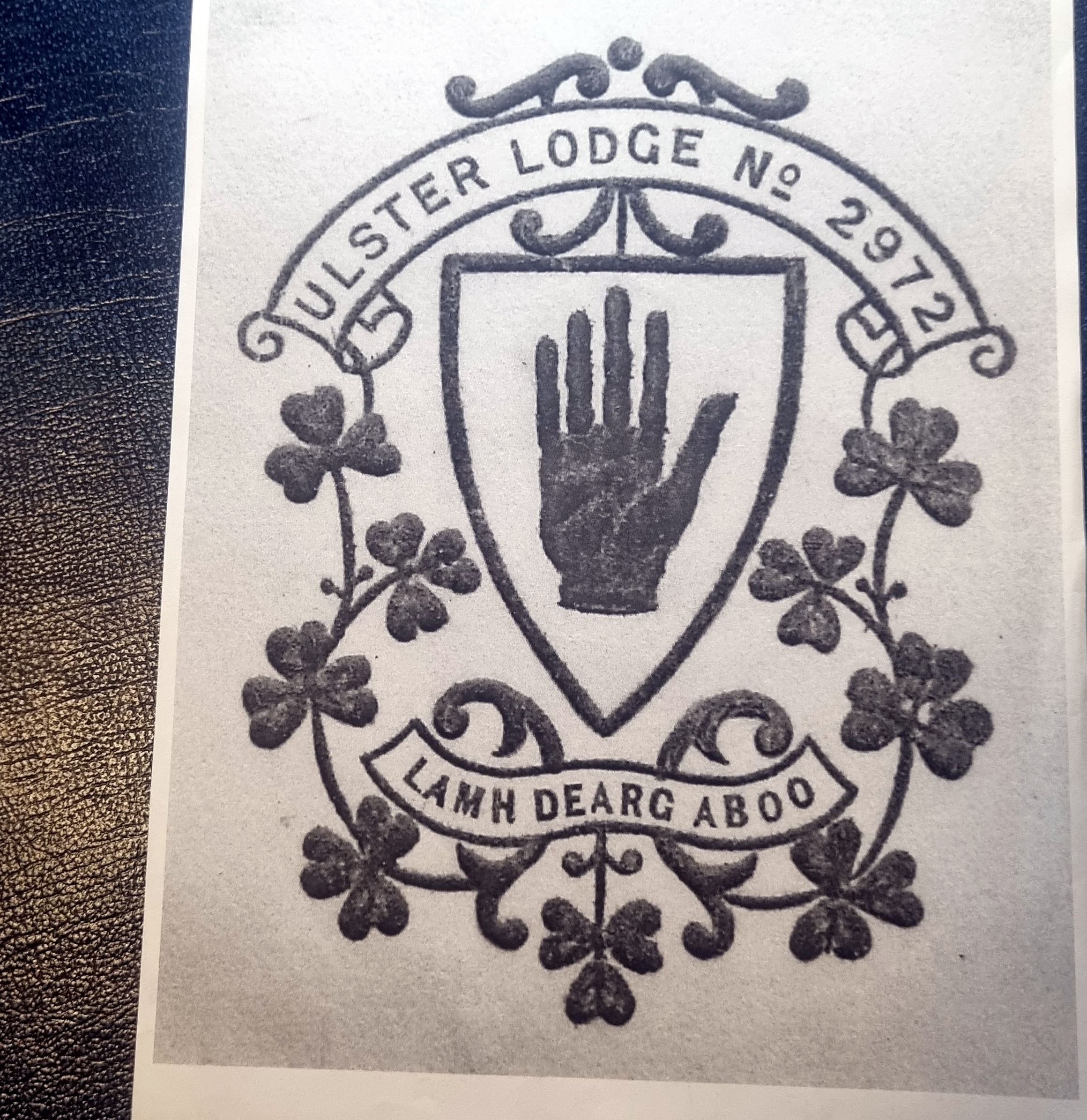 Historic Red Hand badge used by Ulster Lodge No. 2972
