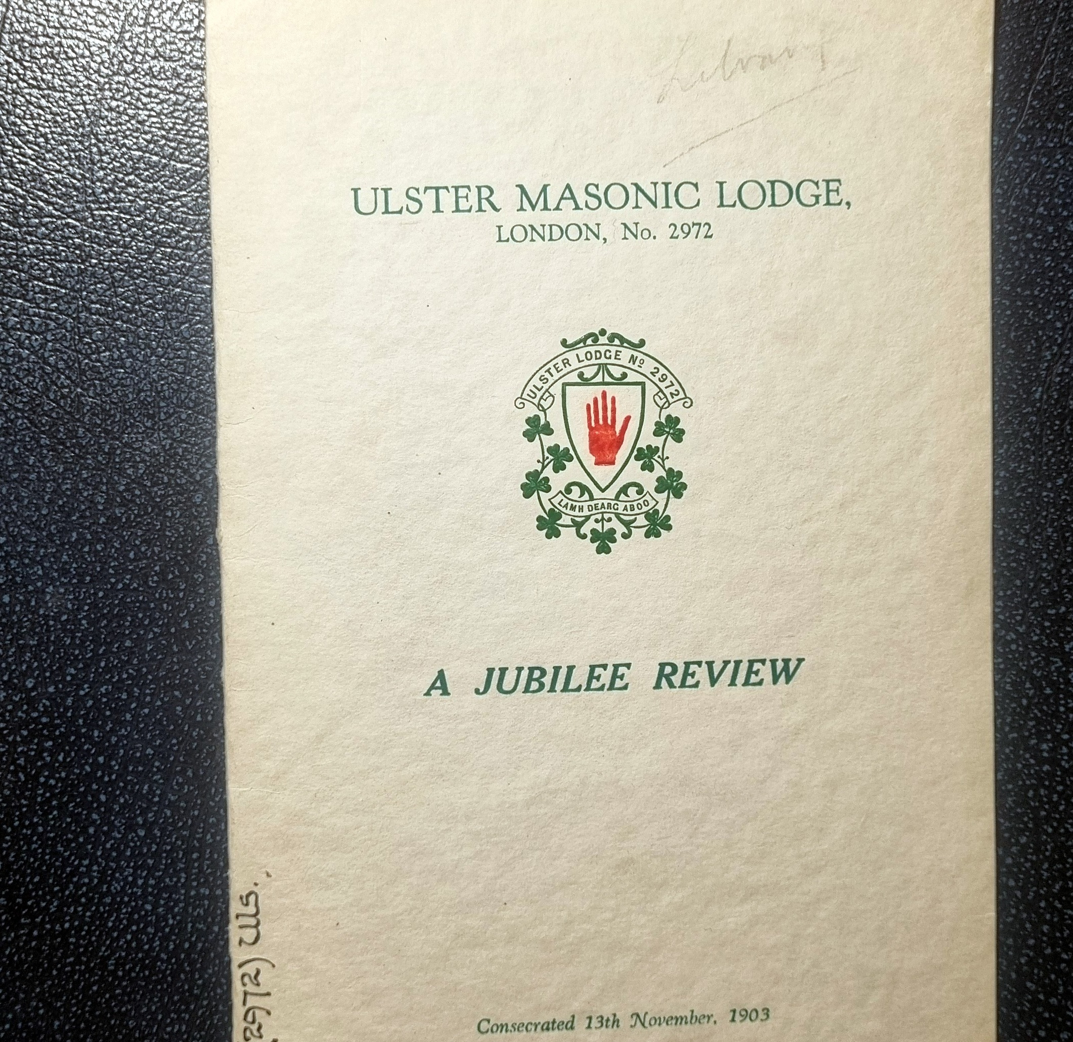 Cover of Ulster Lodge No. 2972 Jubilee Review published in 1953